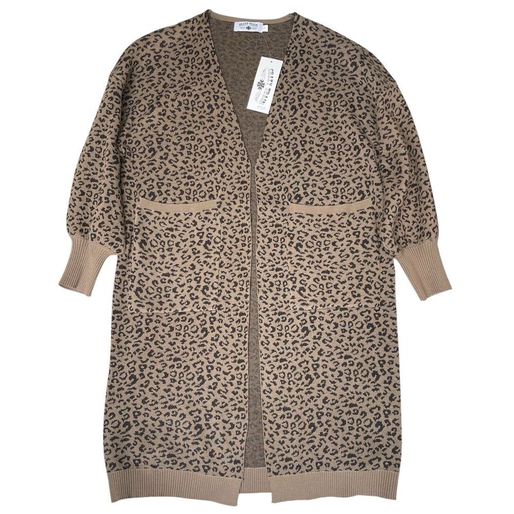 Crazy Train Duster Cardigan Womens Small Leopard Print Cuff Sleeves Preppy Flowy